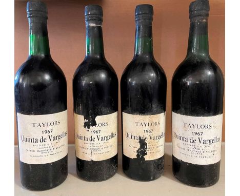 Taylor's Quinta de Vargellas vintage port 1967, UK bottled 1969, 4 bottles, levels around base of neck or better
