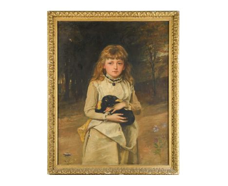 Henry Weigall (1829-1925) Portrait of the artist's daughter Rachel (b. 1880) with a kittensigned with monogram 'HW' (lower ri