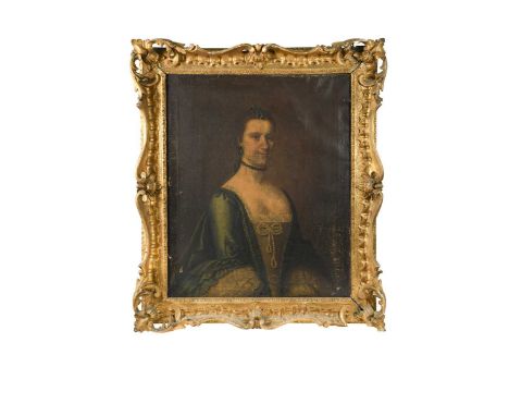 English Provincial School, mid-18th century Portrait of a lady, thought to be a member of the Eyre family of Chesterfield, De