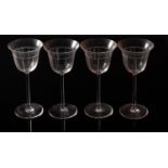 Hermes, Ibis, four engraved wine goblets, acid etched marks, cancelled, 17cm high,