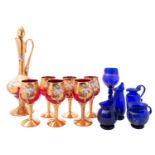 A Trefuochi Murano ewer and six matching goblets,