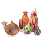 WITHDRAWN LOT A small group of art glass comprising a Murano solifleur vase the clear body with