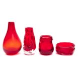 Four pieces of Powell & Sons, Whitefriars ruby red glass,