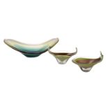 Three Flygsfors 'Couquille' dishes after a design by Paul Kedelv, of cased green,