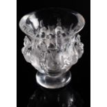 A Lalique Cristal vase Dampiere of campana form the exterior moulded with a band of birds,