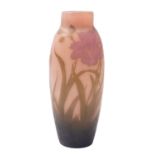A cameo glass vase attributed to Gallé of slender oviform with short raised neck decorated with