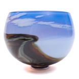 William Walker [Contemporary], a glass landscape vase of deep circular form, 19cm diameter,