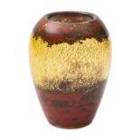 A Muller Freres Luneville glass vase of oviform and with a central amber band with gold inclusions