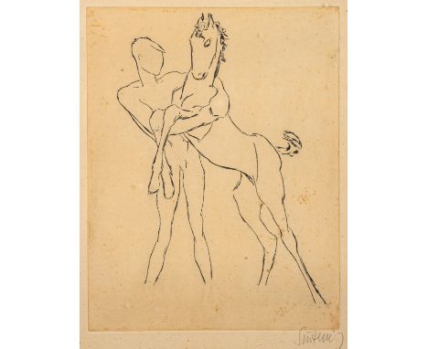 Renée Sintenis (German, 1888-1965) -Boy with foal, 1922 -Etching -39 x 29cm -Signed lower right -From Depictions of people an