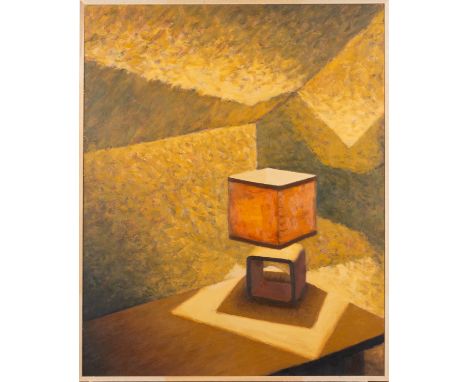 Hugo Lines (British, Contemporary) -Room Six, Table Light -Oil on board -39 x 32cm -Signed and dated 2012 to the reverse