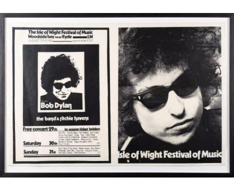 Bob Dylan, Isle of Wight Festival of Music, 1969. An uncut poster sheet, the left hand side with dates and programme, the rig