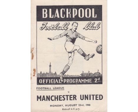 BLACKPOOL - MANCHESTER UNITED 48   Blackpool home programme v Manchester United, 23/8/48, Monday Evening, slight folds, rusty