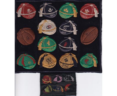 FOOTBALL & RUGBY EMBROIDERY      Two items of embroidery showing International caps at Football and Rugby from the 1920's. On