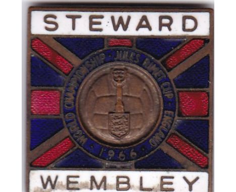 WORLD CUP 66 STEWARD BADGE    Steward badge for the World Cup 1966 at Wembley, metal badge with "Steward" at then top, "Wembl