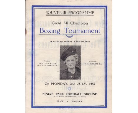WAR-TIME BOXING AT CARDIFF CITY       Large Boxing programme for 6 bouts including Ronnie James v. Gwyn Williams, Arthur Dana