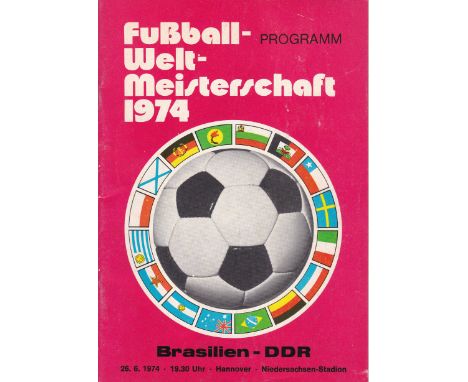 WORLD CUP 1974     Official programme for Brazil v. East Germany 26/6/1974 in Hannover.   Generally good