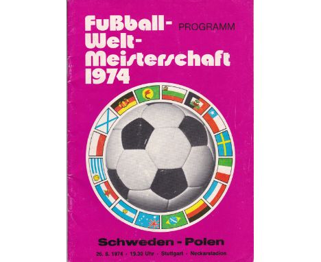 WORLD CUP 74  Official programme, Sweden v Poland, 26/6/74 in Stuttgart.   Generally good
