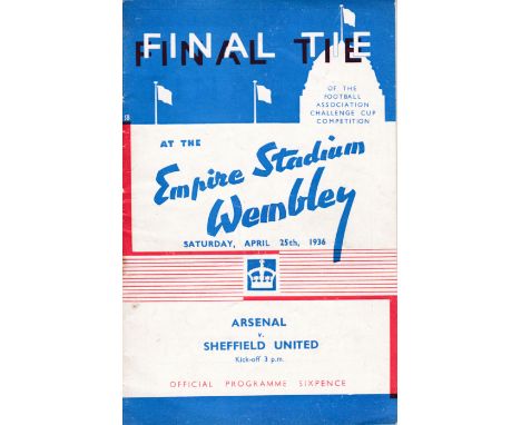 1936 FA CUP FINAL   Official programme, 1936 Final, Arsenal v Sheffield United, staples rusty, no writing.  Generally good