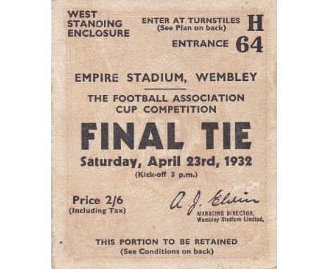 TICKET-1932 FA CUP FINAL   Ticket for the 1932 FA Cup Final, Newcastle v Arsenal, West Standing Enclosure, front is good, min