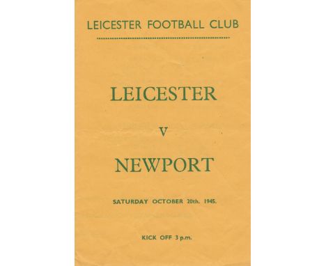 LEICESTER RUGBY 1945   Four page Leicester Rugby programme v Newport, 20/10/45, fold.  Generally good