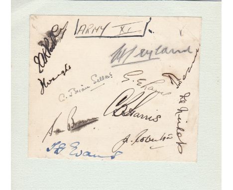 CRICKET AUTOGRAPHS        Autograph sheet with 11 signatures of an Army XI circa 1945 including Leyland, Wright, Robertson, E