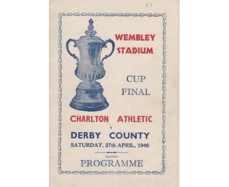 1946 CUP FINAL   Pirate programme for the Final, Charlton v Derby, issued by Victor Printing Company. Four page card issue, n