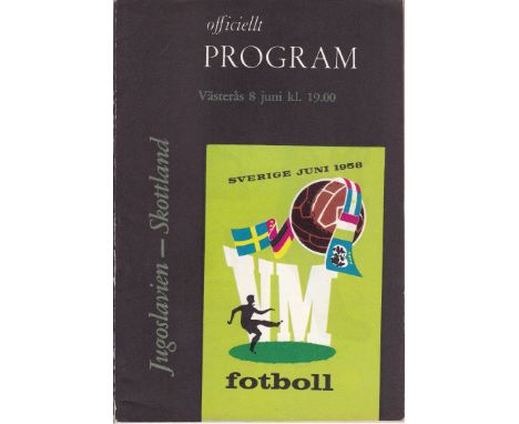 WORLD CUP 58   Programme for Jugoslavia v Scotland, 8/6/58 in Vasteras.  Good