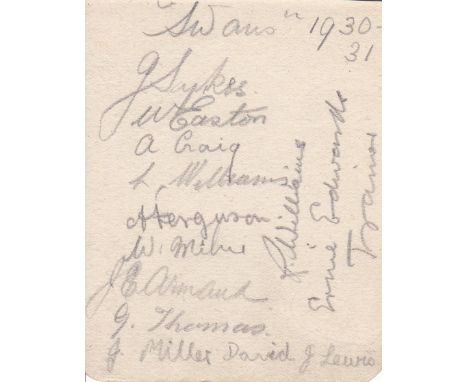 SWANSEA FC AUTOGRAPHS 1930/1        An album sheet with 12 autographs including trainer Ernie Edwards. Players include Sykes,