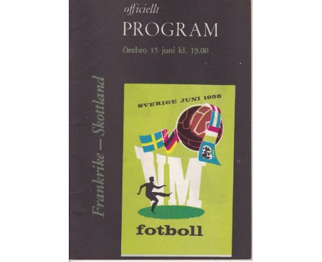 WORLD CUP 58   Programme for France v Scotland, 15/6/58 in Orebro.  Good