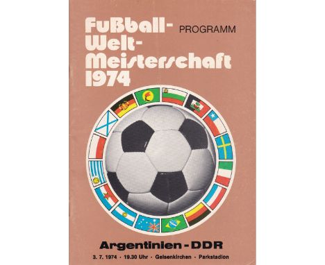 WORLD CUP 1974     Official programme for Argentina v. East Germany 3/7/1974 in Gelsenkirchen.   Generally good