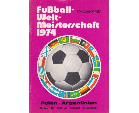 WORLD CUP 74   Official programme, Poland v Argentina, 15/6/74 in Stuttgart, team changes.  Generally good