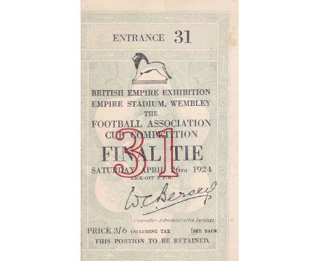 TICKET-1924 FA CUP FINAL    Ticket for the 1924 FA Cup Final, Newcastle defeated Aston Villa 2-0 in the first all-ticket Fina