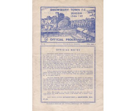 SHREWSBURY TOWN Pre-League home programme for the Midland League match v. Boston United 2/9/1946, slightly creased. Generally