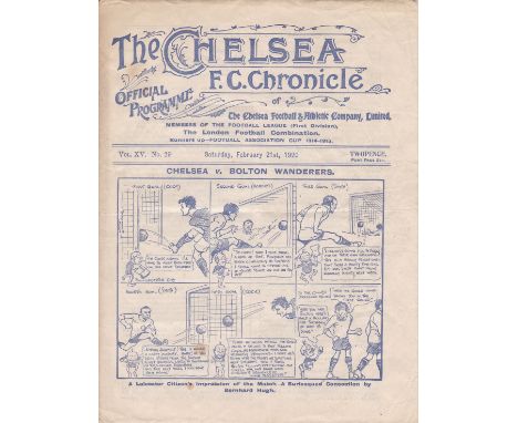 CHELSEA-LEICESTER CITY 1920   Four page Chelsea home programme v Leicester City, 21/2/1920, FA Cup, first season that Leicest