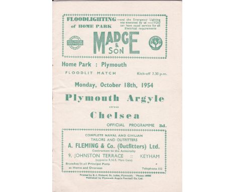 PLYMOUTH - CHELSEA 54   Plymouth home programme for friendly v Chelsea, 18/10/54, scarce issue from Chelsea's first Champions