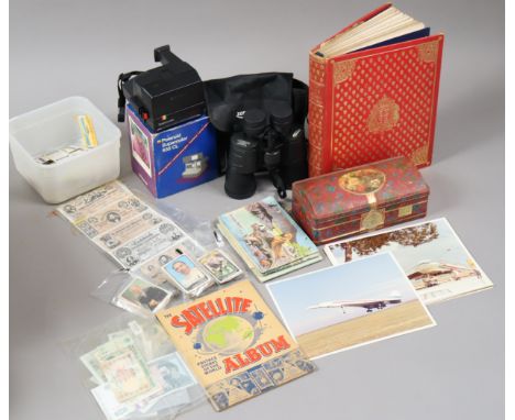 A Polaroid “Supercolor 635 cl” camera, boxed; a pair of Zennox binoculars, cased; various trade cards, etc.