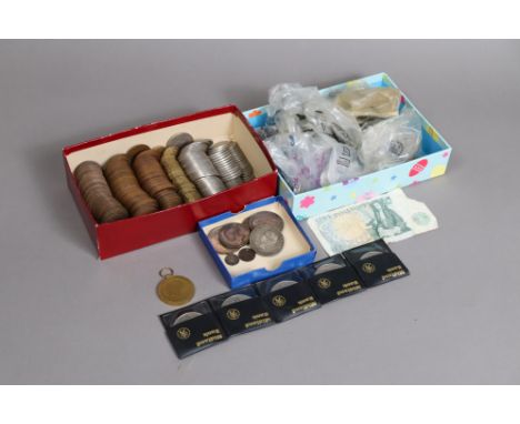 A Victorian 1855 penny; a George V “Rocking Horse” 1935 crown; a Geo. VI 1937 crown; a quantity of Victorian – Queen Elizabet
