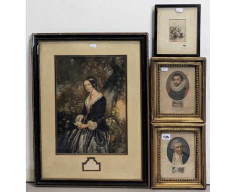 Two 19th century coloured portrait study prints after J. Chapman “Captain Cook” &amp; “Edward Lord Coke” 17.25cm x 13cm; &amp