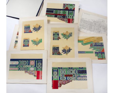 Cloth bound album of designs Chinese loose leaf depicting architectural features including phoenix, dragons and auspicious su