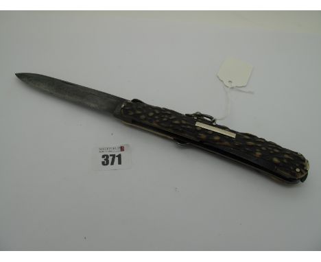 H. Rodgers &amp; Sons; A Horseman's Knife, with stag scales, nickel silver cartouche, lanyard ring, 16cm closed.