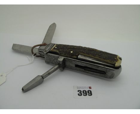 A Coachman's Knife, multi-function with many accessories, eleven in total plus screwdriver and lanyard ring, unnamed, 15cm cl
