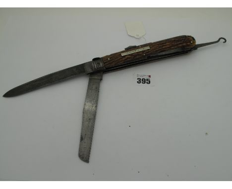 Army &amp; Navy C.S.L.: Horseman's Knife, with single blade, eight different tools, stag scales, nickel silver nameplate "E. 