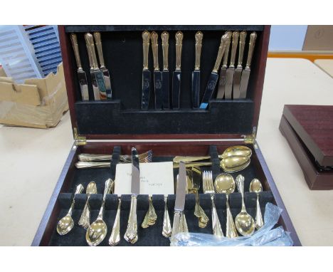 Westminster Cutlery Co Ltd, Sheffield Eight Setting Canteen of 24ct Gold Plated Cutlery, (lacking one fish fork), in original