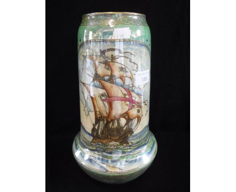 A WORCESTER 'CROWN WARE' VASE decorated with a galleon in full sail