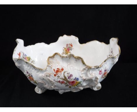 A VICTORIAN CERAMIC BASIN of rococo revival form, decorated with flowers