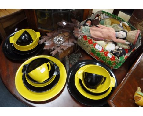 A COLLECTION OF 1960'S MELAWARE PICNIC WARE, a cuckoo clock and a collection of dolls from around the world
