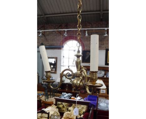 A DUTCH STYLE THREE BRANCH BRASS CHANDELIER 