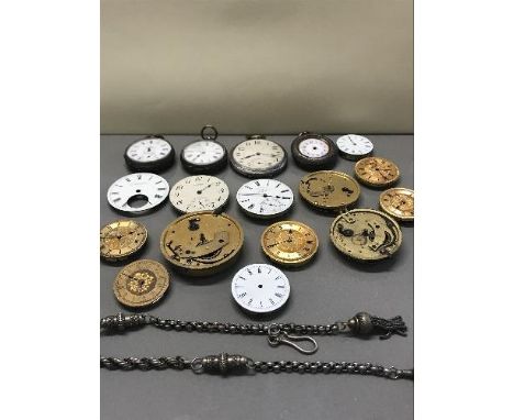 4 SILVER POCKET WATCHES ONE WITH SILVER ALBERT AND WATCH MOVEMENTS