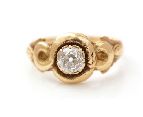 A William IV diamond and 18ct yellow gold ring, the old-cut diamond measuring approximately 5.3 x 5.4 x 3.4mm estimated to we