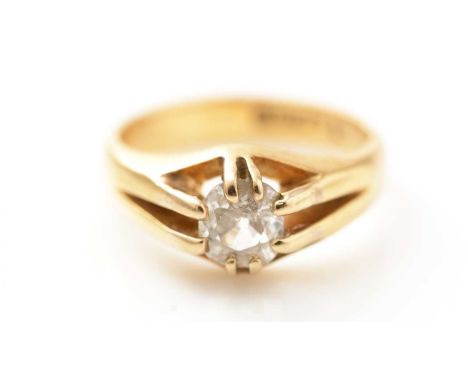 A single stone diamond ring, the old cut diamond measuring 6.0 x 5.1 x 2.6mm, estimated to weigh 0.52carats, in 18ct yellow g